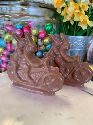 Two Bunnies on Their Motorcycle! 4oz Solid Milk Chocolate SOLD OUT